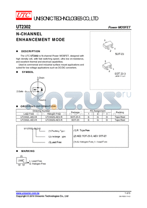 UT2302L-AE3-R datasheet - N-CHANNEL ENHANCEMENT MODE