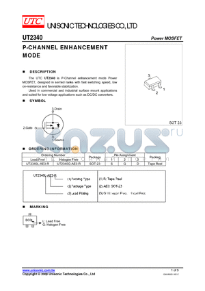 UT2340L-AE3-R datasheet - P-CHANNEL ENHANCEMENT MODE