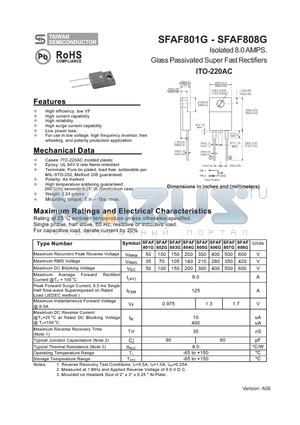 SFAF808G datasheet - Isolated 8.0 AMPS. Glass Passivated Super Fast Rectifiers