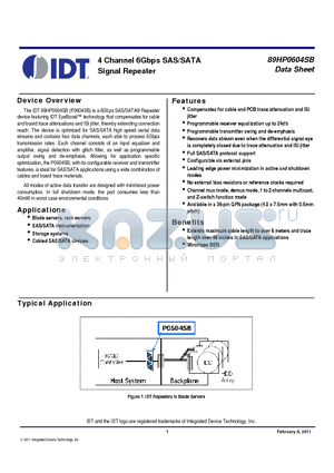 89HP0604SB datasheet - 4 Channel 6Gbps SAS/SATA Signal Repeater