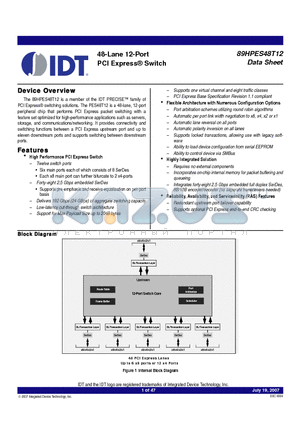 89HPES48T12ZABRI datasheet - 48-Lane 12-Port PCI Express^ Switch