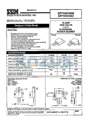 SFF10N100M datasheet - 10 AMP / 1000 Volts 1.2 ohm N-Channel Power MOSFET