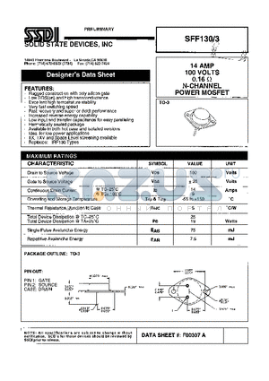 SFF130-3 datasheet - 14 AMP 100 VOLTS 0.16ohm N-Channel Power MOSFET