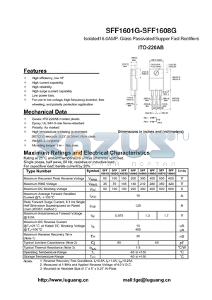 SFF1601G datasheet - Isolated16.0AMP. Glass Passivated Supper Fast Rectifiers