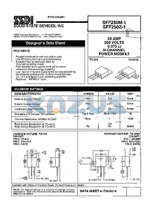 SFF250M-1 datasheet - 30 AMP 200 VOLTS 00.075 ohm N-Channel Power MOSFET