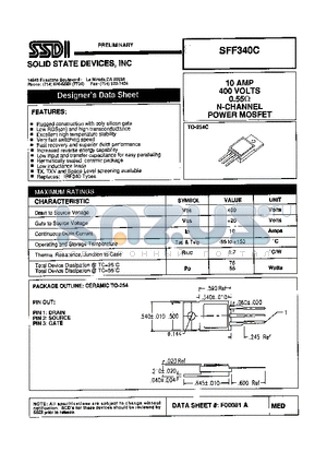SFF340C datasheet - 10 AMP 400Volts 0.55OHM N-Channel POWER MOSFET