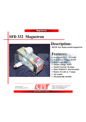 SFD332 datasheet - 60 kW, Ka -band coaxial magnetron