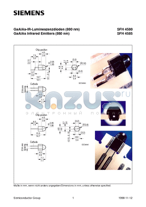 SFH4580 datasheet - GaAIAs-IR-Lumineszenzdioden 880 nm GaAIAs Infrared Emitters 880 nm