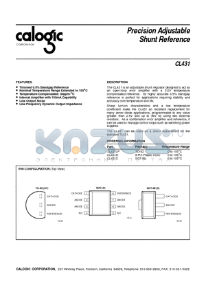 CL431 datasheet - Precision Adjustable Shunt Reference