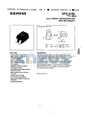 SFH6106 datasheet - 2.8 KV TRIOS OPTOCOUPLERS HIGH RELIABILITY