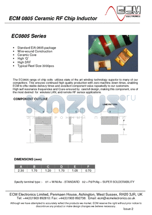 EC0805A-022 datasheet - Ceramic RF Chip Inductor