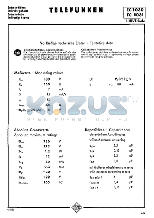 EC1031 datasheet - UHF-TRIODE