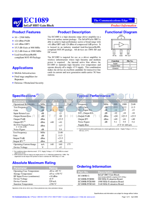 EC1089B-PCB2140 datasheet - InGaP HBT Gain Block