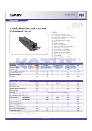 SFP-MR-45IR2 datasheet - SFP Multi Rate Bidirectional Transceivers