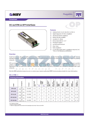 SFP-O3D-LR1 datasheet - OC-xx/STM-xx SFP Interfaces