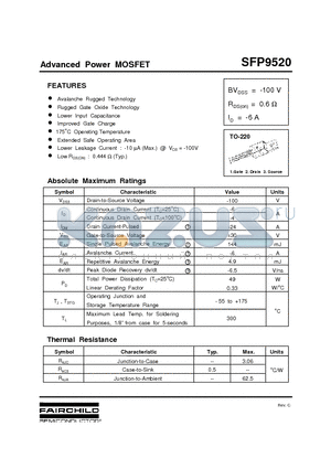 SFP9520 datasheet - Advanced Power MOSFET