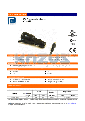 CLA05D-050A datasheet - 5W Automobile Charger