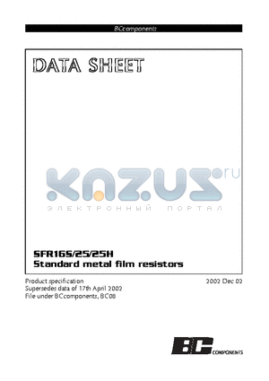 SFR165 datasheet - Standard metal film resistors