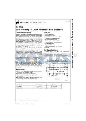 CLC016 datasheet - Data Retiming PLL with Automatic Rate Selection
