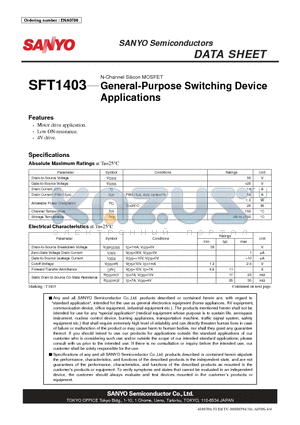 SFT1403 datasheet - N-Channel Silicon MOSFET General-Purpose Switching Device