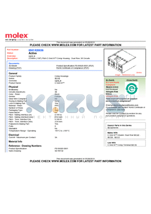 90142-0038 datasheet - 2.54mm (.100) Pitch C-Grid III Crimp Housing - Dual Row, 38 Circuits