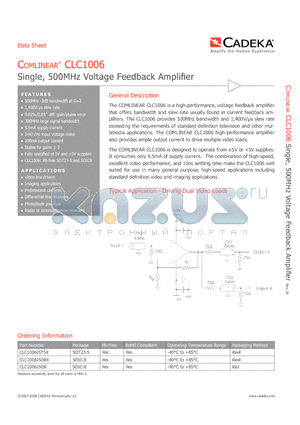 CLC1006ISO8X datasheet - Single, 500MHz Voltage Feedback Amplifier