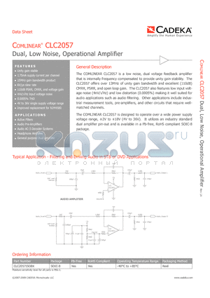 CLC2057 datasheet - Dual, Low Noise, Operational Amplifier