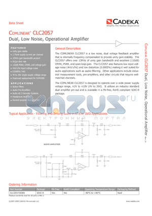 CLC2057ISO8X datasheet - Dual, Low Noise, Operational Amplifier
