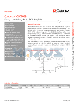CLC2059ISO8X datasheet - Dual, Low Noise, 4V to 36V Amplifier
