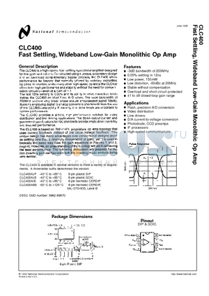 CLC400AJP datasheet - Fast Settling, Wideband Low-Gain Monolithic Op Amp