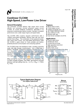 CLC408 datasheet - Comlinear CLC408 High-Speed, Low-Power Line Driver