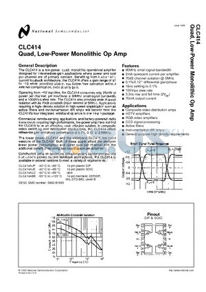 CLC414AJP datasheet - Quad, Low-Power Monolithic Op Amp