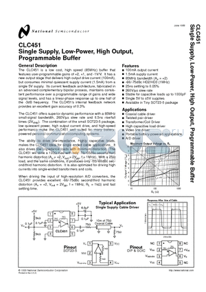 CLC451 datasheet - Single Supply, Low-Power, High Output, Programmable Buffer