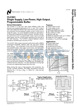 CLC451AJ datasheet - Single Supply, Low-Power, High Output, Programmable Buffer