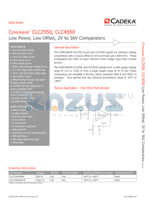CLC4550 datasheet - Low Power, Low Offset, 2V to 36V Comparators