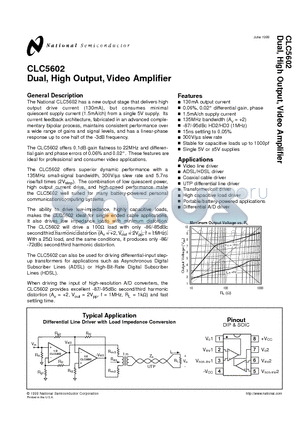 CLC5602 datasheet - Dual, High Output, Video Amplifier