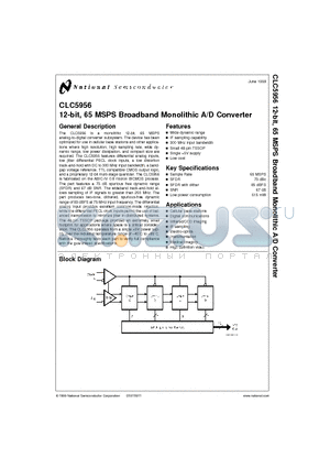 CLC5956IMTD datasheet - 12-bit, 65 MSPS Broadband Monolithic A/D Converter