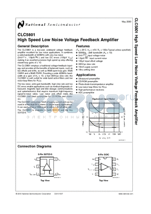 CLC5801IM5 datasheet - High Speed Low Noise Voltage Feedback Amplifier