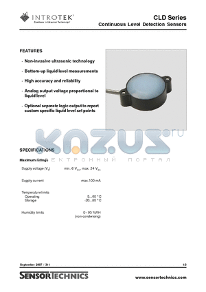 CLD datasheet - Continuous Level Detection Sensors