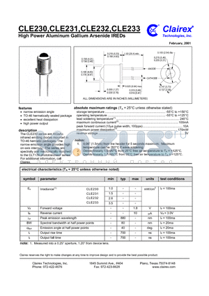 CLE230 datasheet - High Power Aluminum Gallium Arsenide IREDs