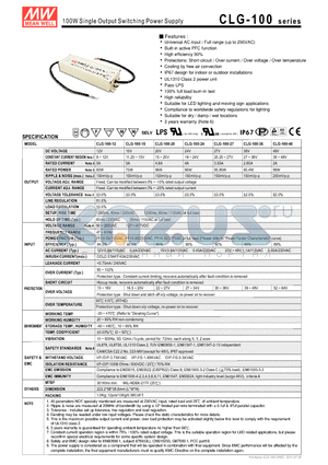 CLG-100-27 datasheet - 100W Single Output Switching Power Supply