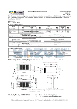 SGE2658-1 datasheet - Magnetic Component Specification