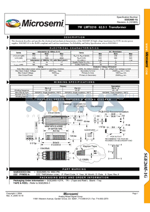 SGE2685-1G datasheet - 7W LMT3210 62.5:1 Transformer