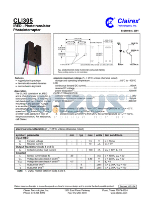 CLI305 datasheet - IRED - Phototransistor Photointerrupter