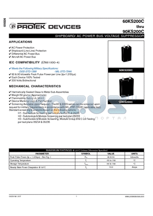 90KS200C datasheet - SHIPBOARD/ AC POWER BUS VOLTAGE SUPPRESSOR