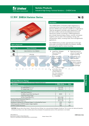 V201DHB34 datasheet - Varistor Products - High Energy Industrial