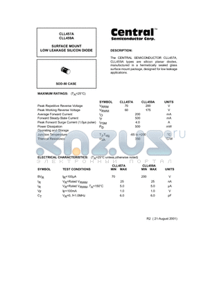 CLL457A datasheet - SURFACE MOUNT LOW LEAKAGE SILICON DIODE