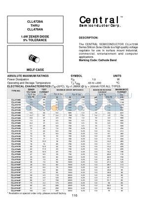 CLL4730A datasheet - 1.0W ZENER DIODE 5% TOLERANCE