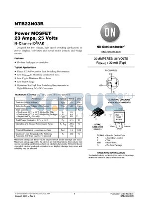 NTB23N03R datasheet - Power MOSFET 23 Amps, 25 Volts N−Channel D2PAK