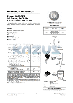 NTB90N02G datasheet - Power MOSFET 90 Amps, 24 Volts